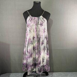 VTG Y2K Tank Top Women’s M Fairycore Sheer Floral Chain Mesh Flowing Purple Gray